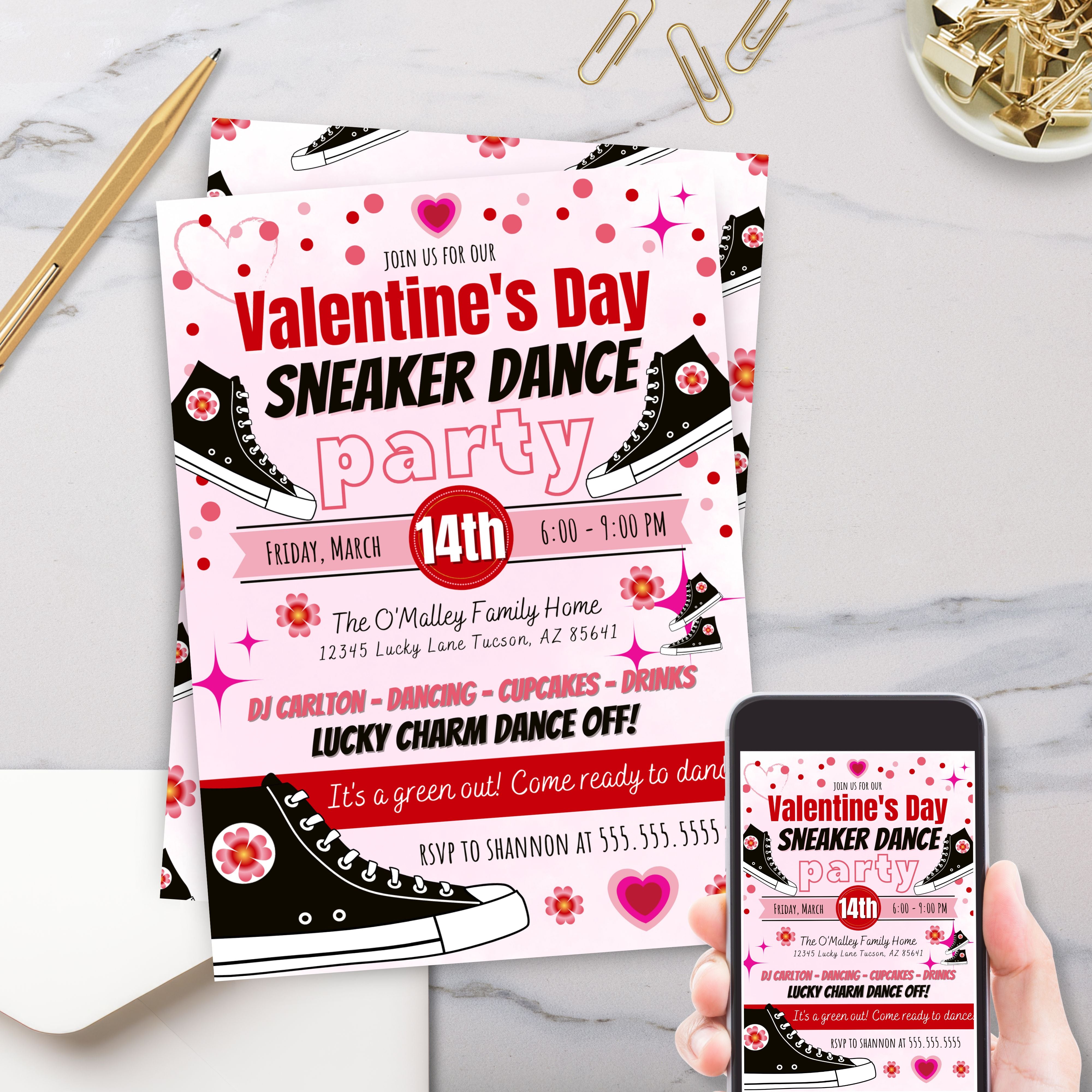 valentines theme sneaker dance party invitations