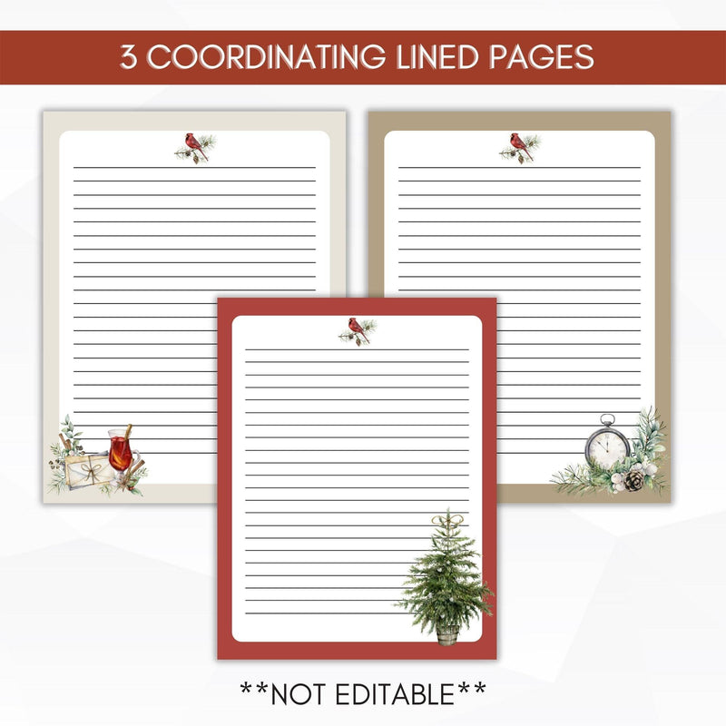 traditional christmas lined stationery set