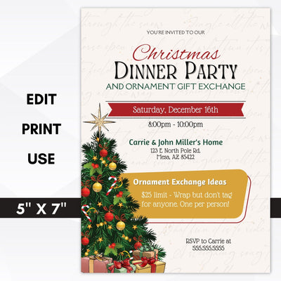 christmas dinner party invitation editable