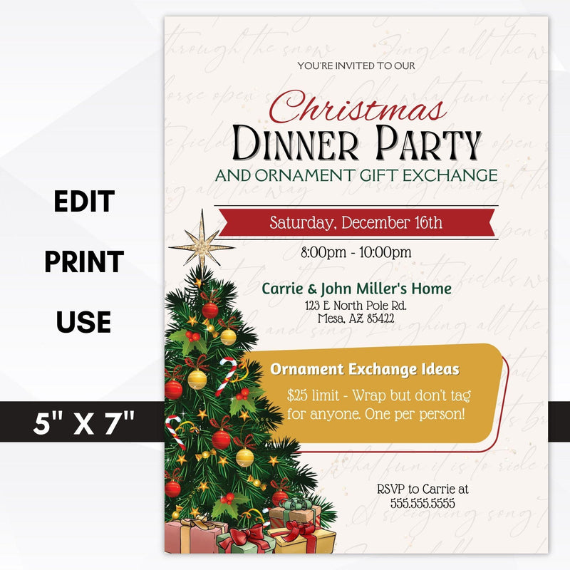 christmas dinner party invitation editable
