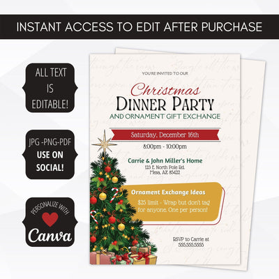 vintage christmas tree dinner party editable