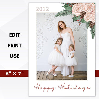 vintage pink holiday photo card