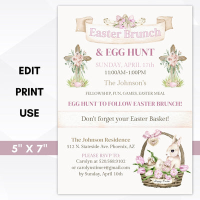 Religious Easter brunch egg hunt invitations