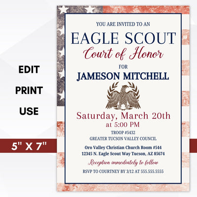 modern elegant boy scouts american flag event invitations