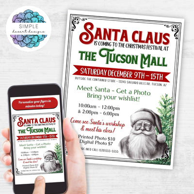 elegant vintage santa claus event flyers for photo events