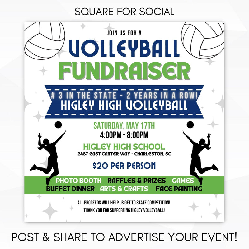 volleyball fundraiser poster set social media template invitation