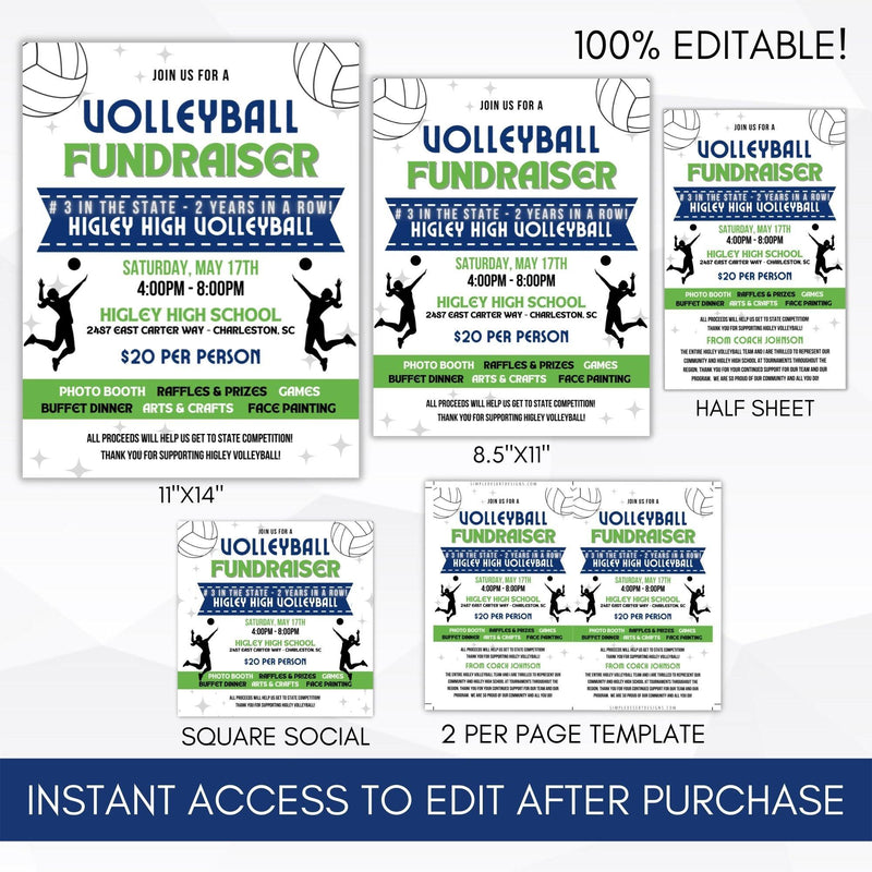 volleyball charity fundraiser party flyer bundle