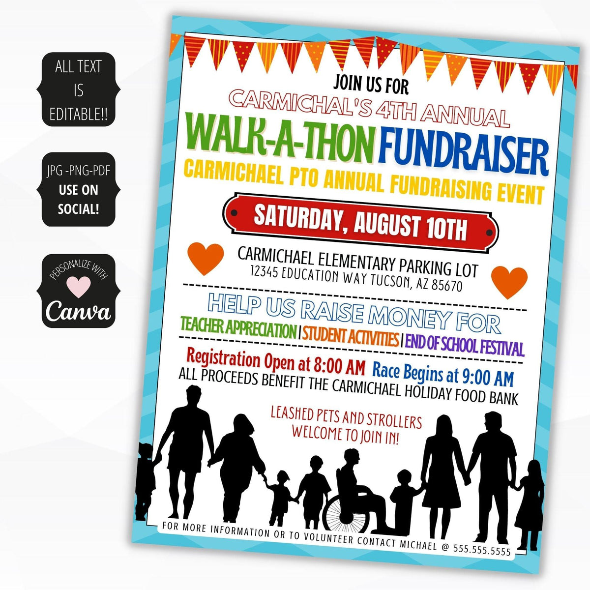 Walkathon Charity Fundraiser Flyer Template - Simple Desert Designs