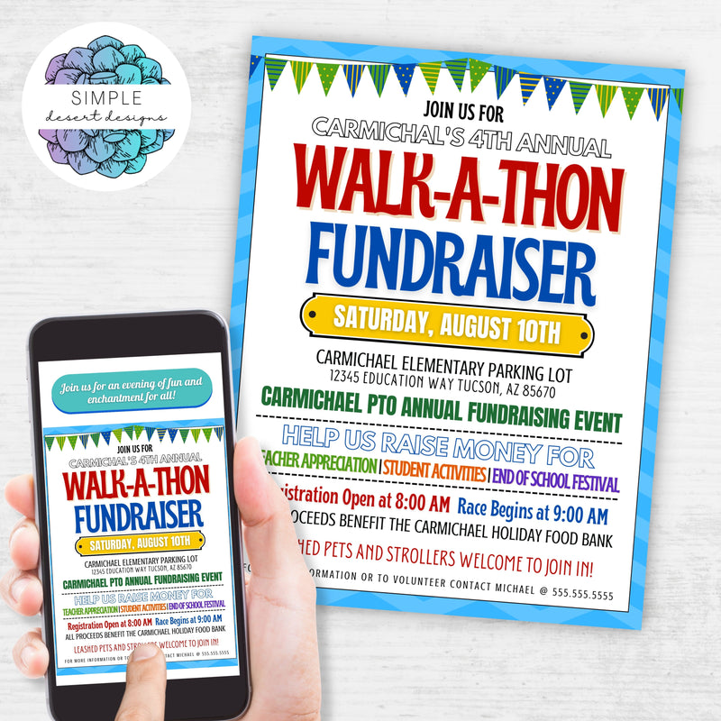customizable walkathon fundraiser flyer for charity or nonprofit fundraising event