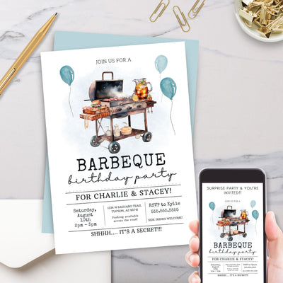fun watercolor birthday party invitation for backyard barbeque bbq party
