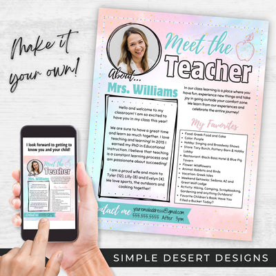 personalized watercolor tye dye apple meet the teacher flyer newsletter template
