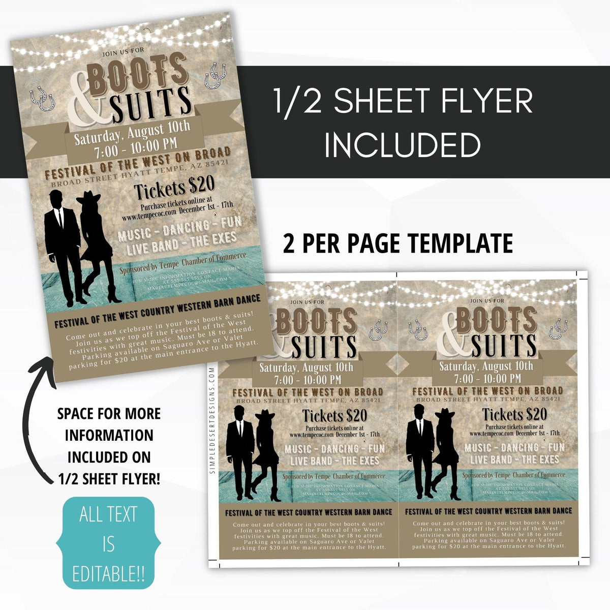 Western Barn Dance Flyer Template Bundle - Simple Desert Designs