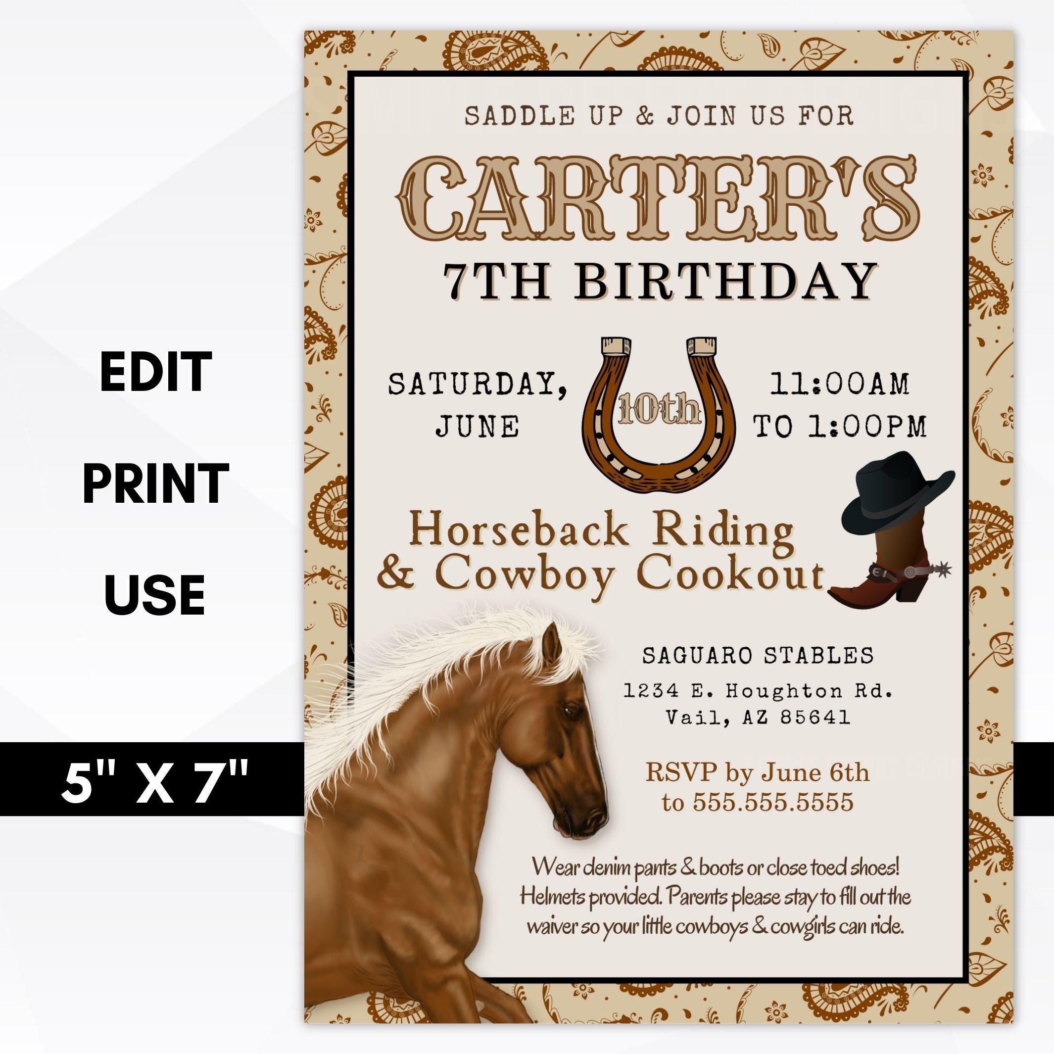 Western birthday party invitations