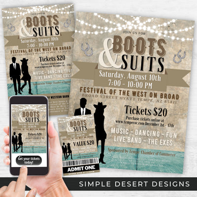 southwest rustic western barn dance flyers with ticket templates and social media post templates