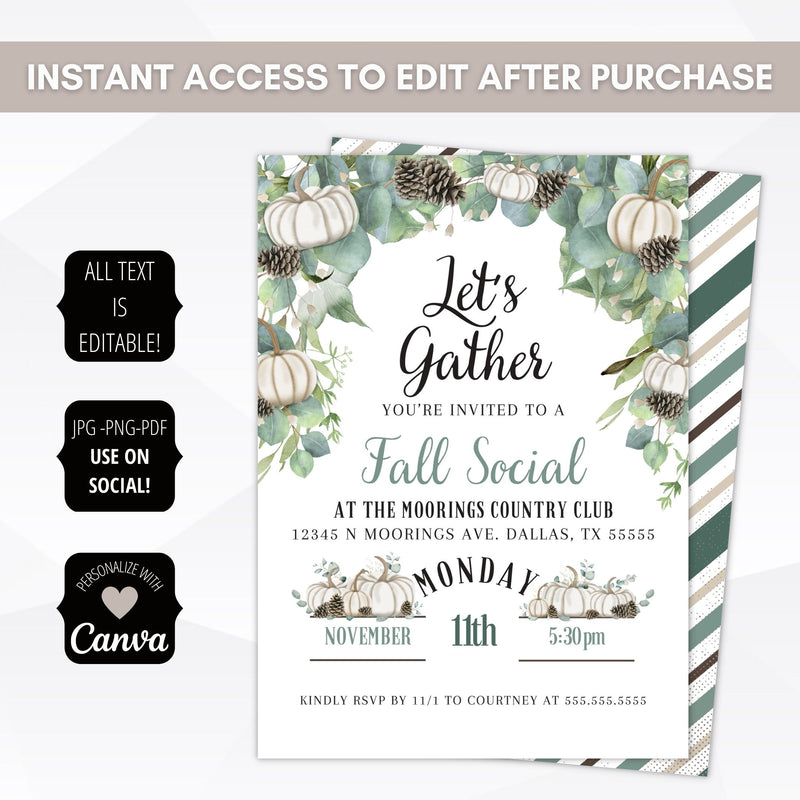 elegant white pumpkin party invitatons