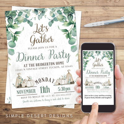 customizable fall pumpkin and eucalyptus theme event invitations