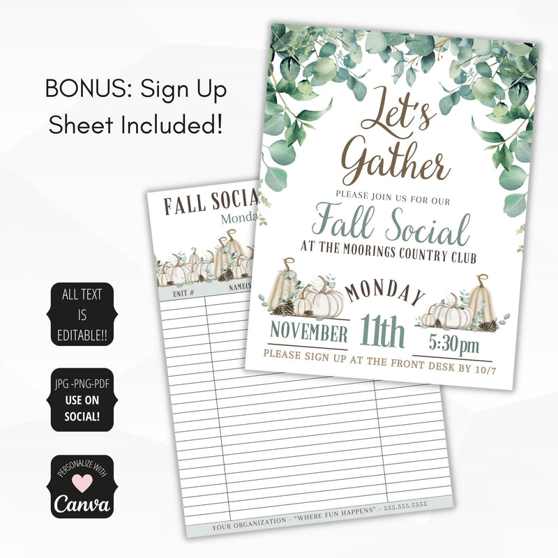 modern fall theme flyer with sign up sheet