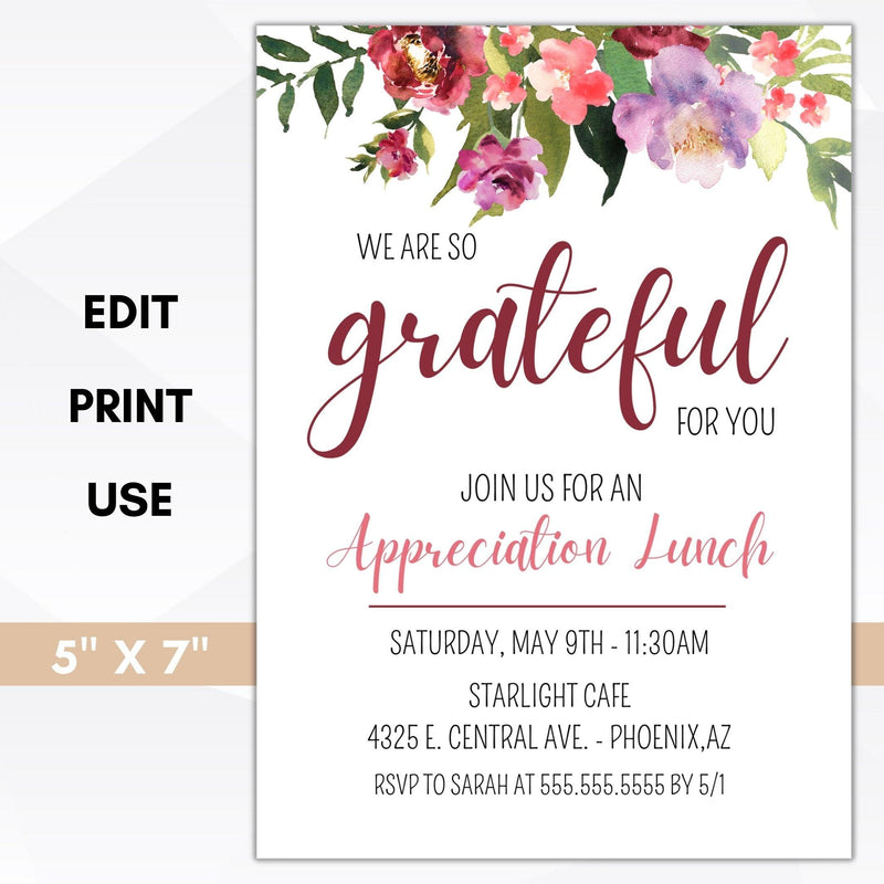 floral appreciation luncheon invitation wildflowers lunch brunch dinner invite