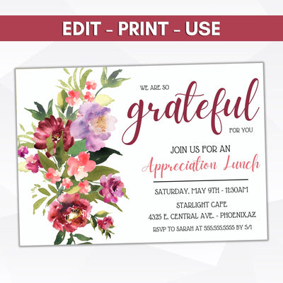 floral appreciation luncheon invitation wildflowers lunch brunch dinner invite