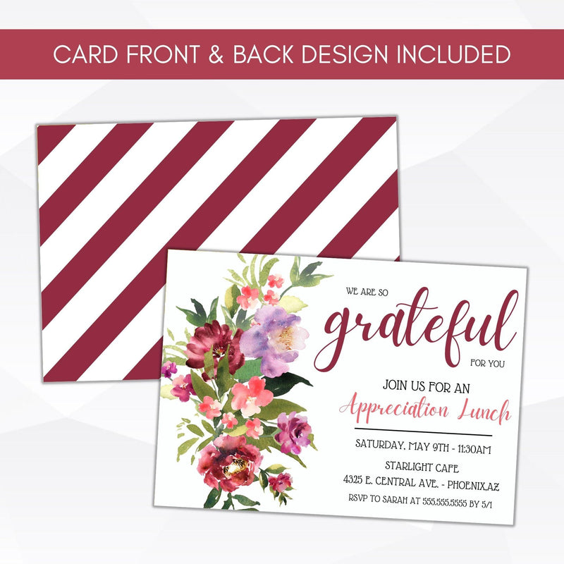 we are grateful for you appreciation luncheon brunch dinner event invitation floral wildflowers