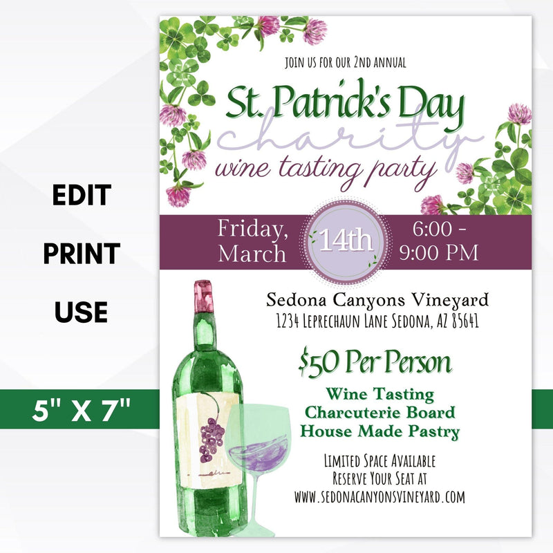 wine tasting party invitation st patricks day