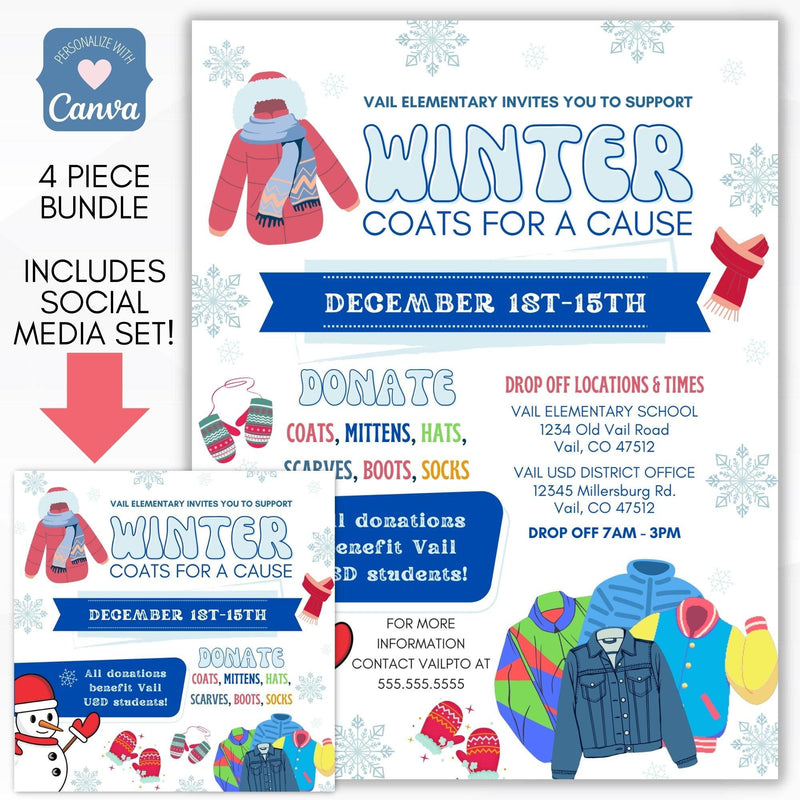 editable winter coat drive flyer template