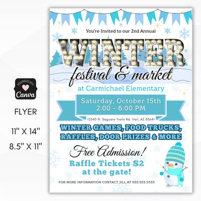 winter festival or market flyer for schools and church