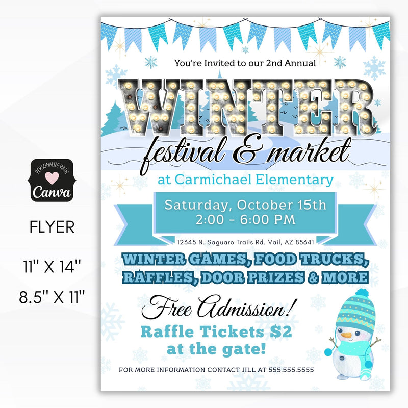 winter festival or market flyer for schools and church