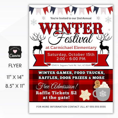 winter festival flyers with red gingham pattern