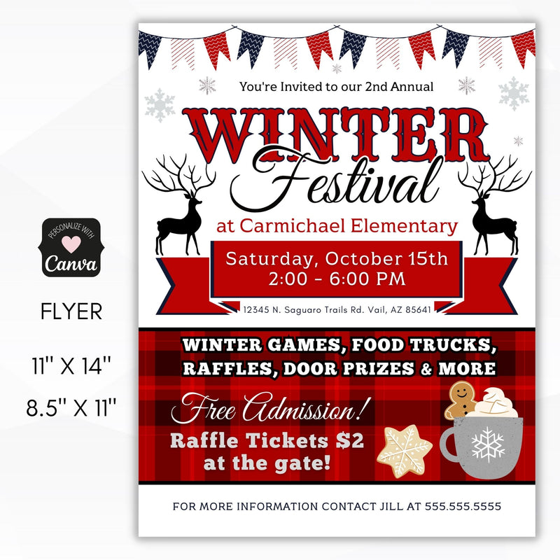 winter festival flyers with red gingham pattern