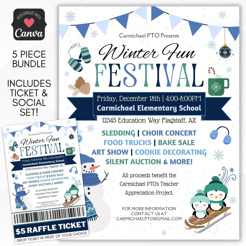 Winter Festival Holiday Flyer Social Media Template BUNDLE - Simple Desert Designs