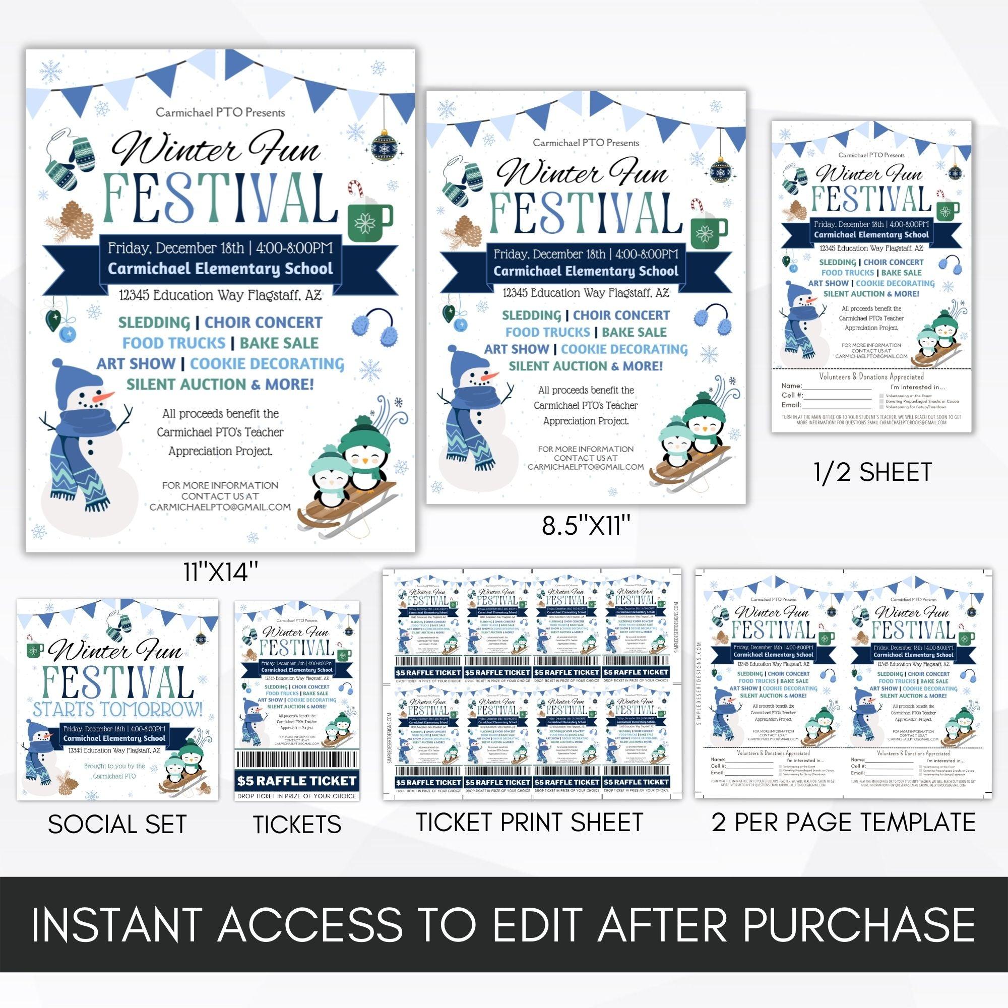Winter Festival Holiday Flyer Social Media Template BUNDLE - Simple Desert Designs