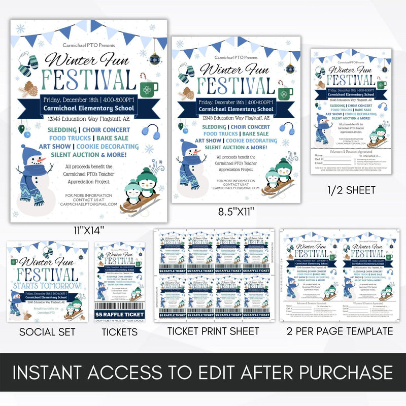 Winter Festival Holiday Flyer Social Media Template BUNDLE - Simple Desert Designs