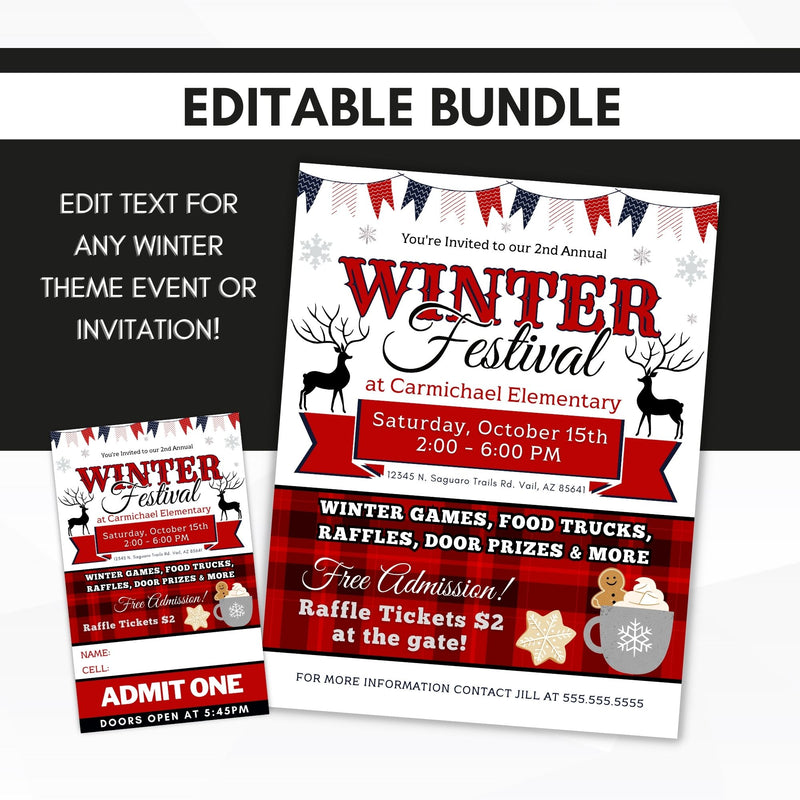 winter raffle tickets or entry tickets and flyer template