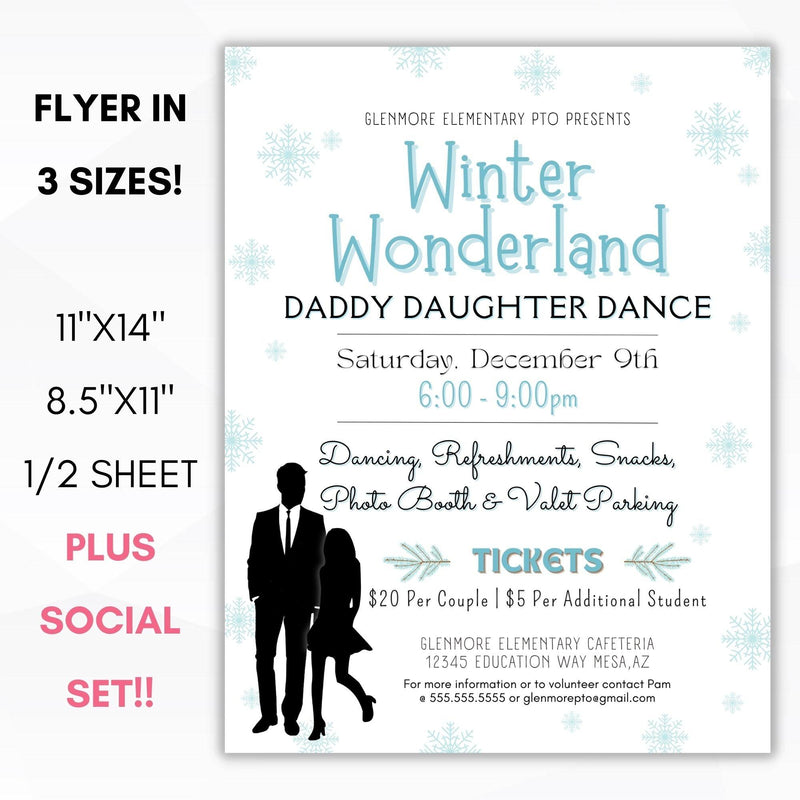 school pto pta daddy daughter dance winter theme flyer