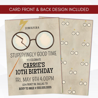 Witchcraft & Wizardry Birthday Invitation | Magical Glasses Party - Simple Desert Designs
