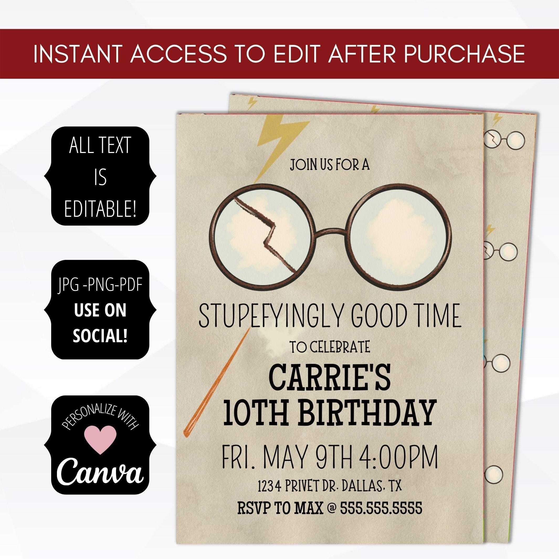 Witchcraft & Wizardry Birthday Invitation | Magical Glasses Party - Simple Desert Designs