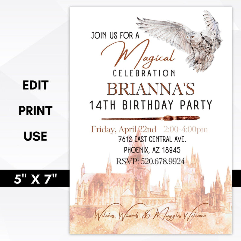 wizard school themed birthday invitation template