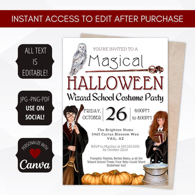 cute kids halloween wizard world printable invitation template