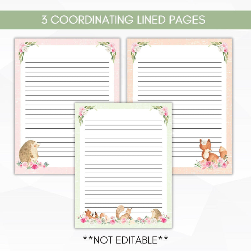 cute animal lined stationery set