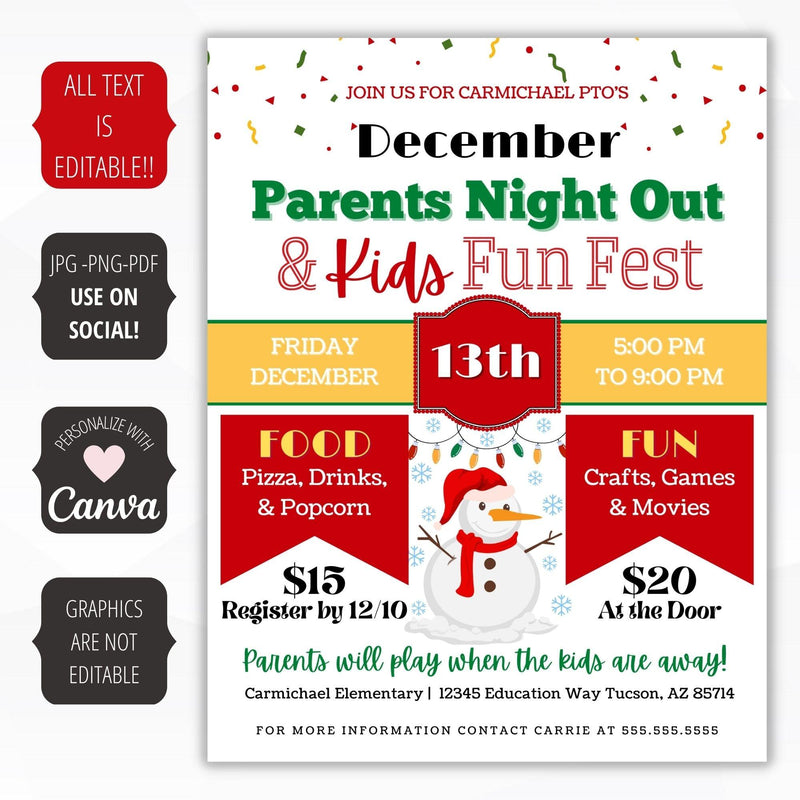 editable parent night out fundraiser