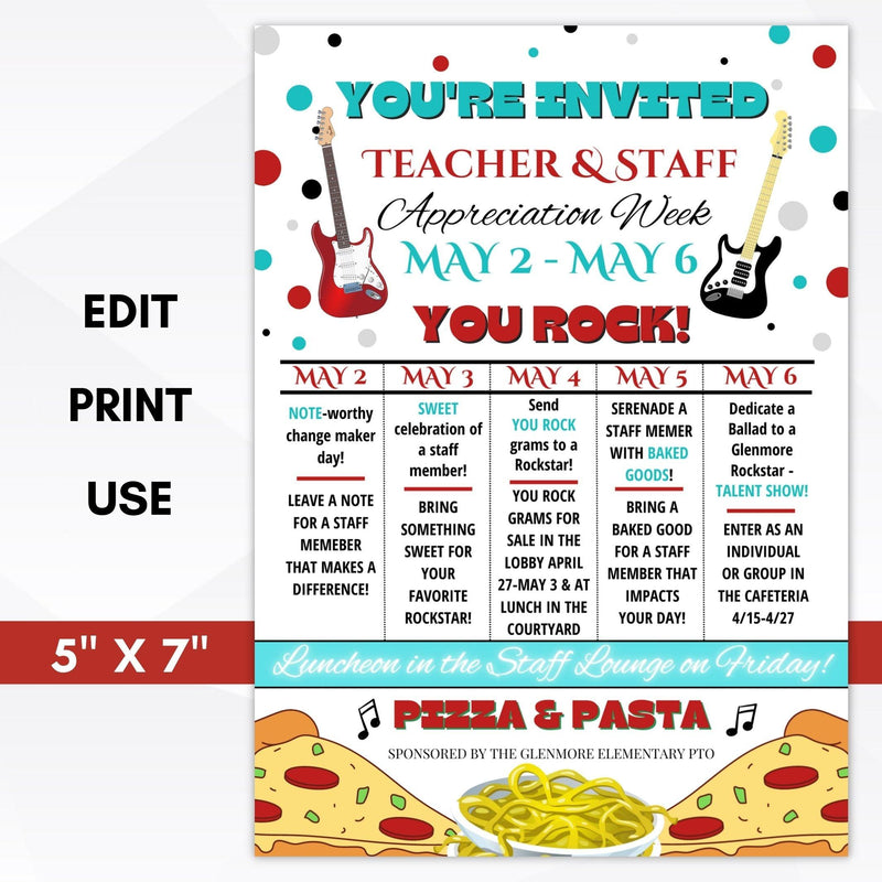 school pto teacher appreciation week invitation editable template