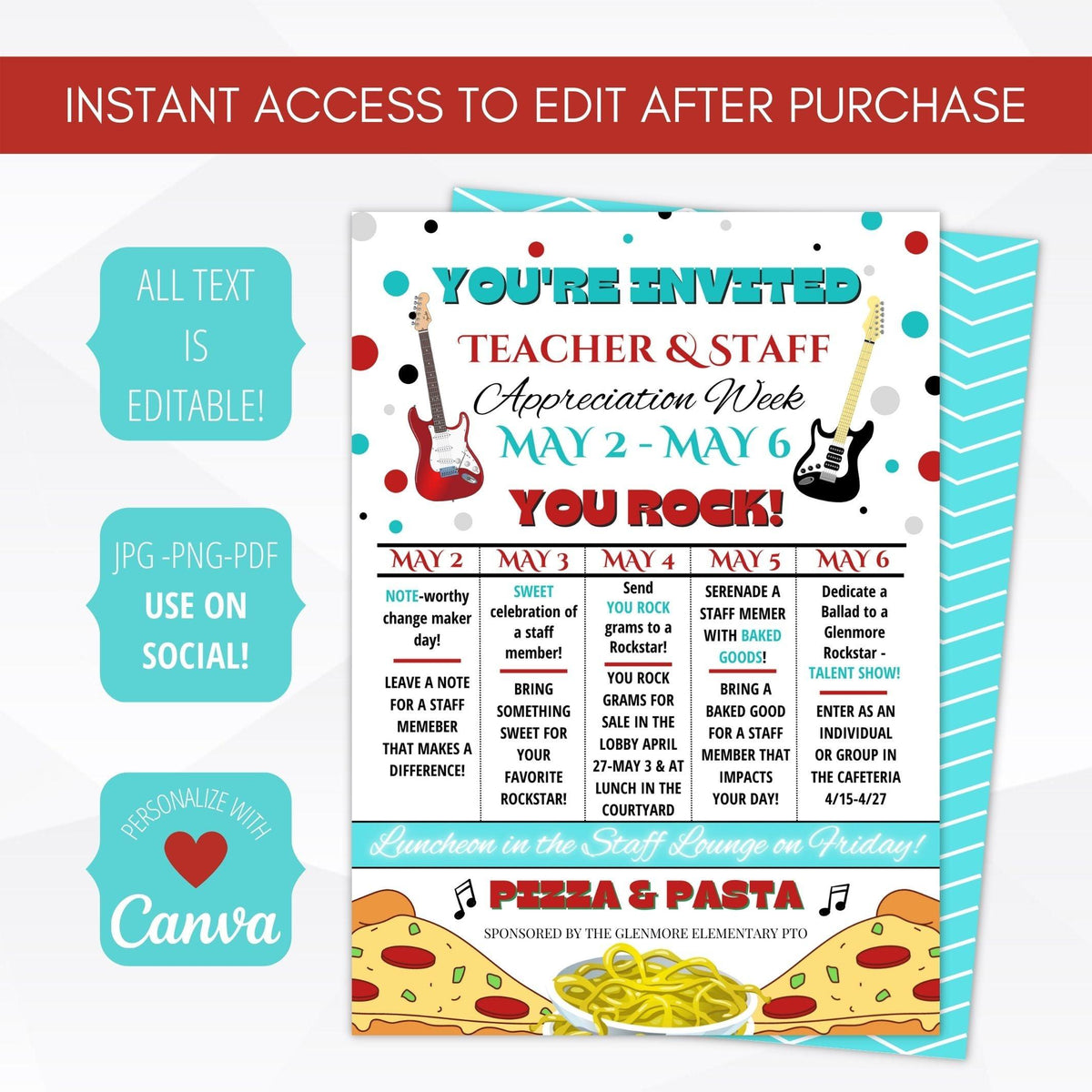Rock Theme Teacher Appreciation Invitation Template - Simple Desert Designs