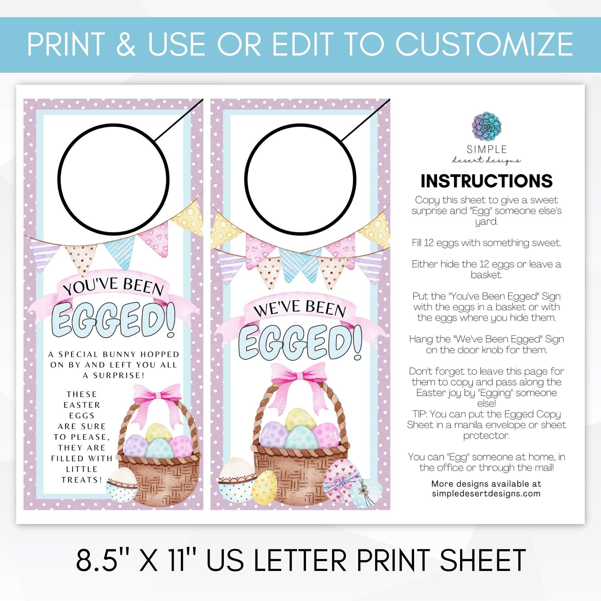 You've Been Egged Door Hanger - EDITABLE - Simple Desert Designs